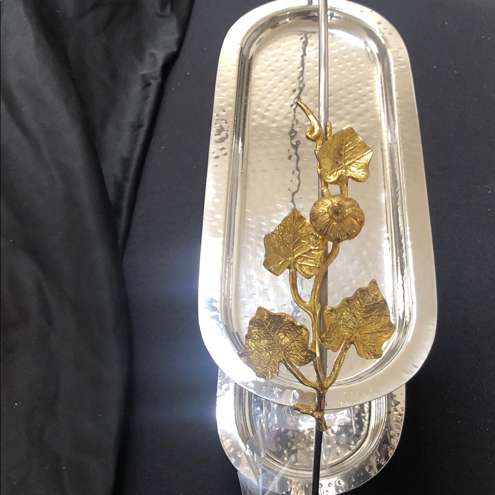 Silver Tray with Gold Leaf Design
